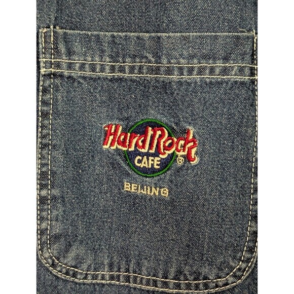 VTG Hard Rock Cafe BEIJING Denim Button Shirt L/S XL 100% Cotton Blue Dark Wash - Picture 4 of 6